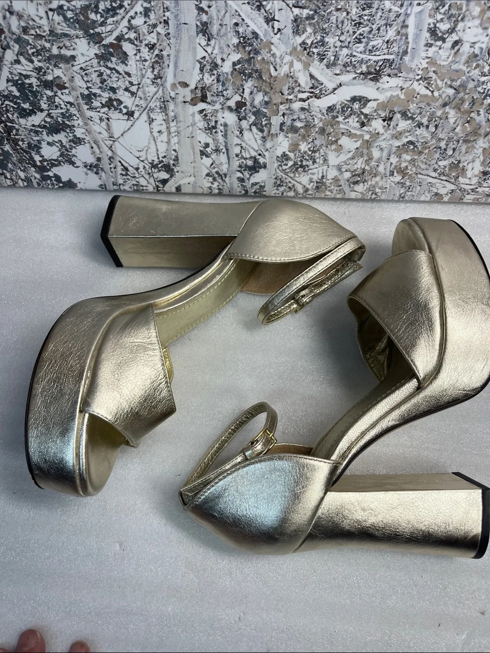 Tory Burch Metallic Gold Platform Sandals w/a Chunky Block Heel
